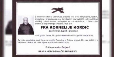 Preminuo fra Kornelije Kordić