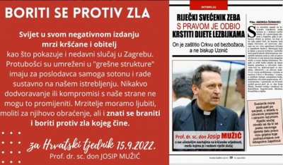 Prof. don Josip Mužić u intervjuu za Hrvatski tjednik : U ratu protiv Crkve koriste se i homoseksualci
