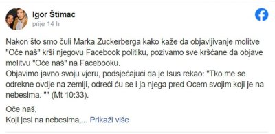Bivši izbornik Vatrenih zbog molitve napao osnivača Facebooka: &#039;Svi kršćani objavite ovo&#039;