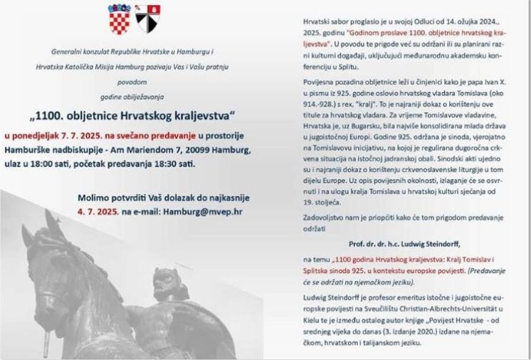 PONOSNA OBLJETNICA I IZVAN DOMOVINE: Hrvatska slavi 1100 godina kraljevstva u srcu Njemačke